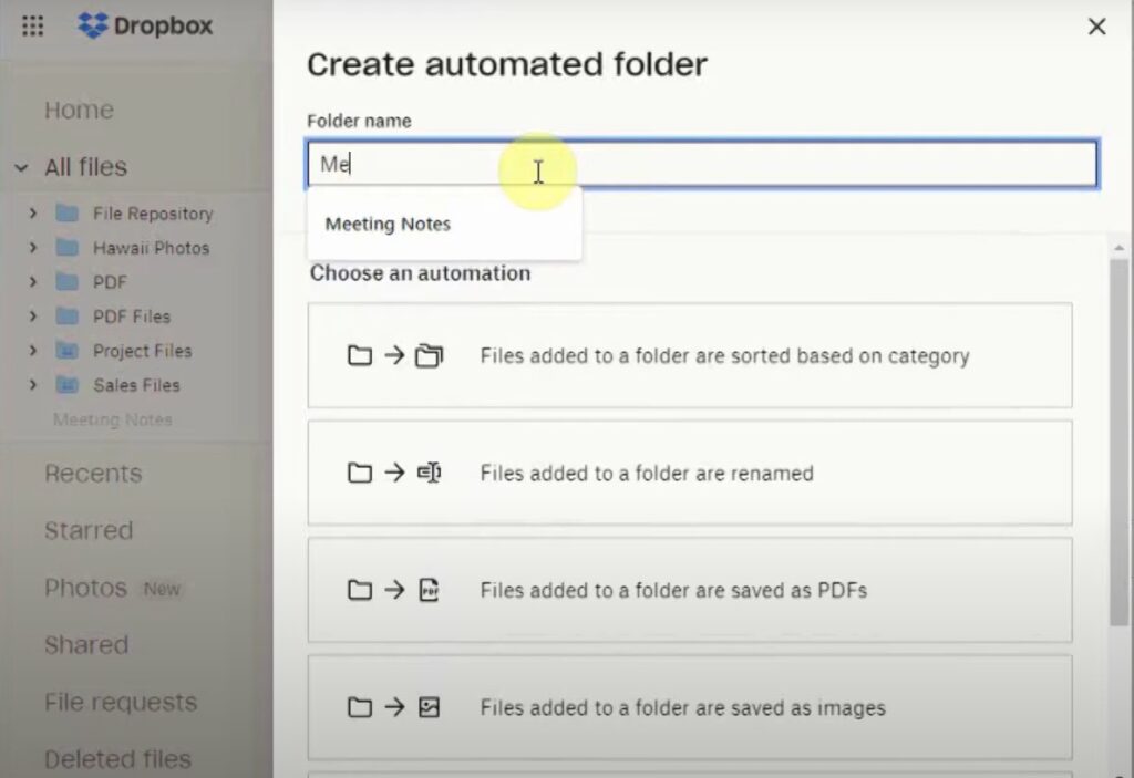 File automation example and techniques in Dropbox.