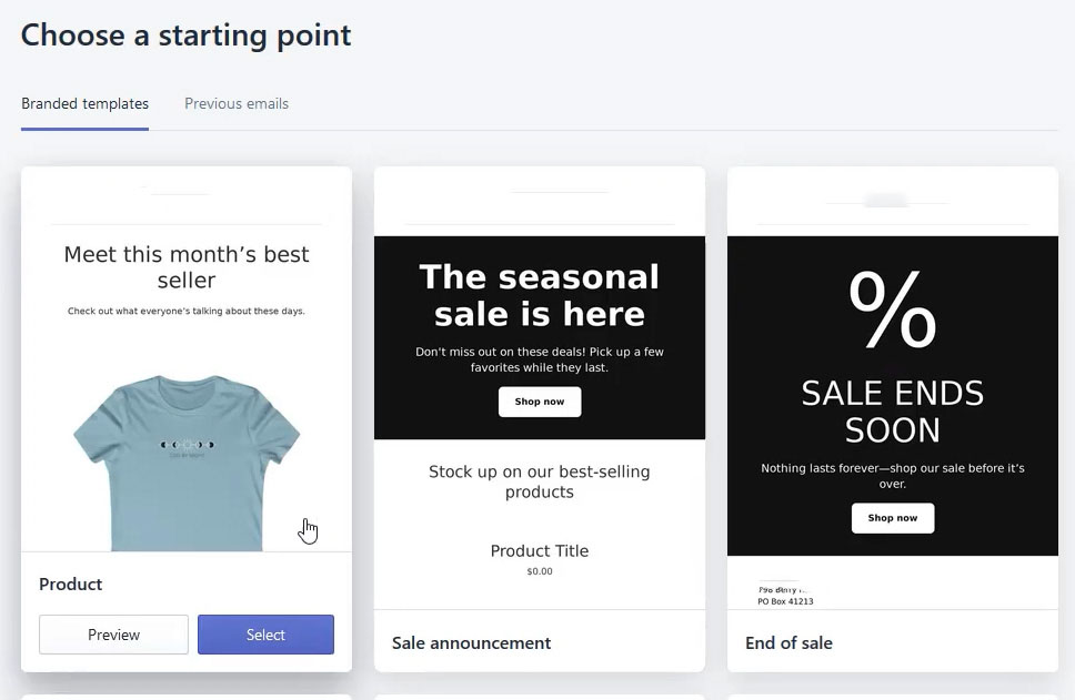 Pre-built email campaign setup and templates are available before you go into more customization or setting up a new campaign.