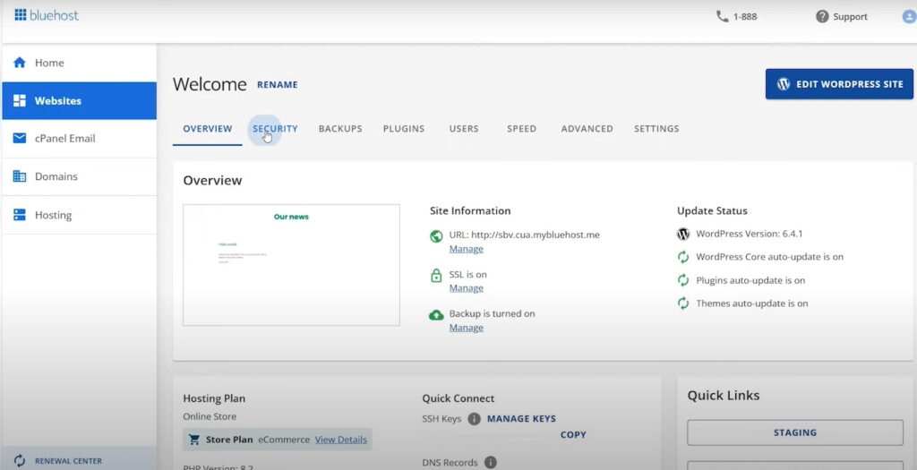 Image showing the user-friendly interface of Bluehost.