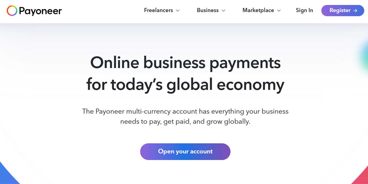 Payoneer Home page